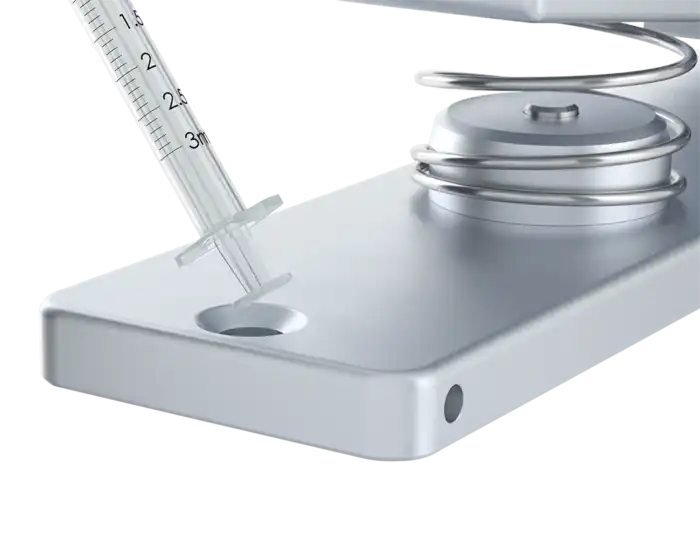 Peditrol Endourology Irrigation Syringe placement in foot pedal