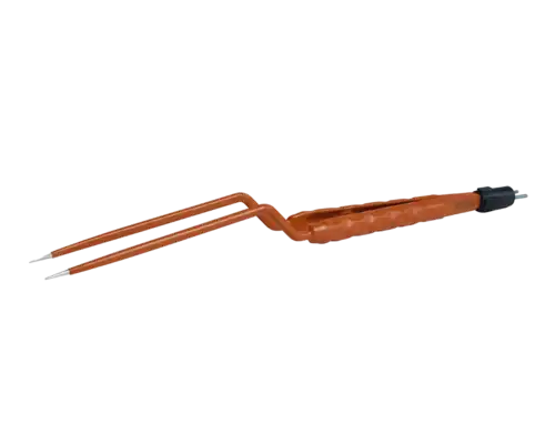 ACE Medical bayonet bipolar forceps part number 81460148 featuring solid silver non stick tips and insulated orange ergonomic handle, precision German manufactured for microsurgery, ENT, and neurosurgical applications.