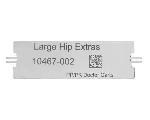 ACE Medical stainless steel prong plate id tag 2000069 standard view for mounting tray identification plates on surgical trays.