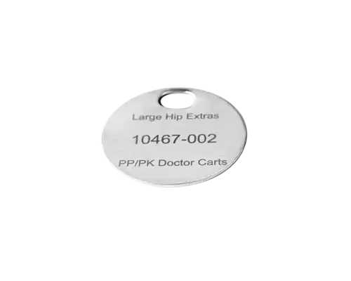 ACE Medical tray identification plate 2000074, engraved human-readable stainless steel tray ID plate, product close-up.