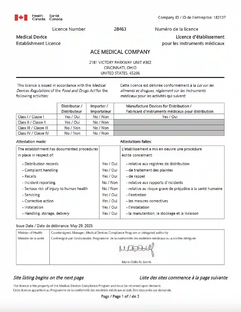 MDEL Registration Health Canada